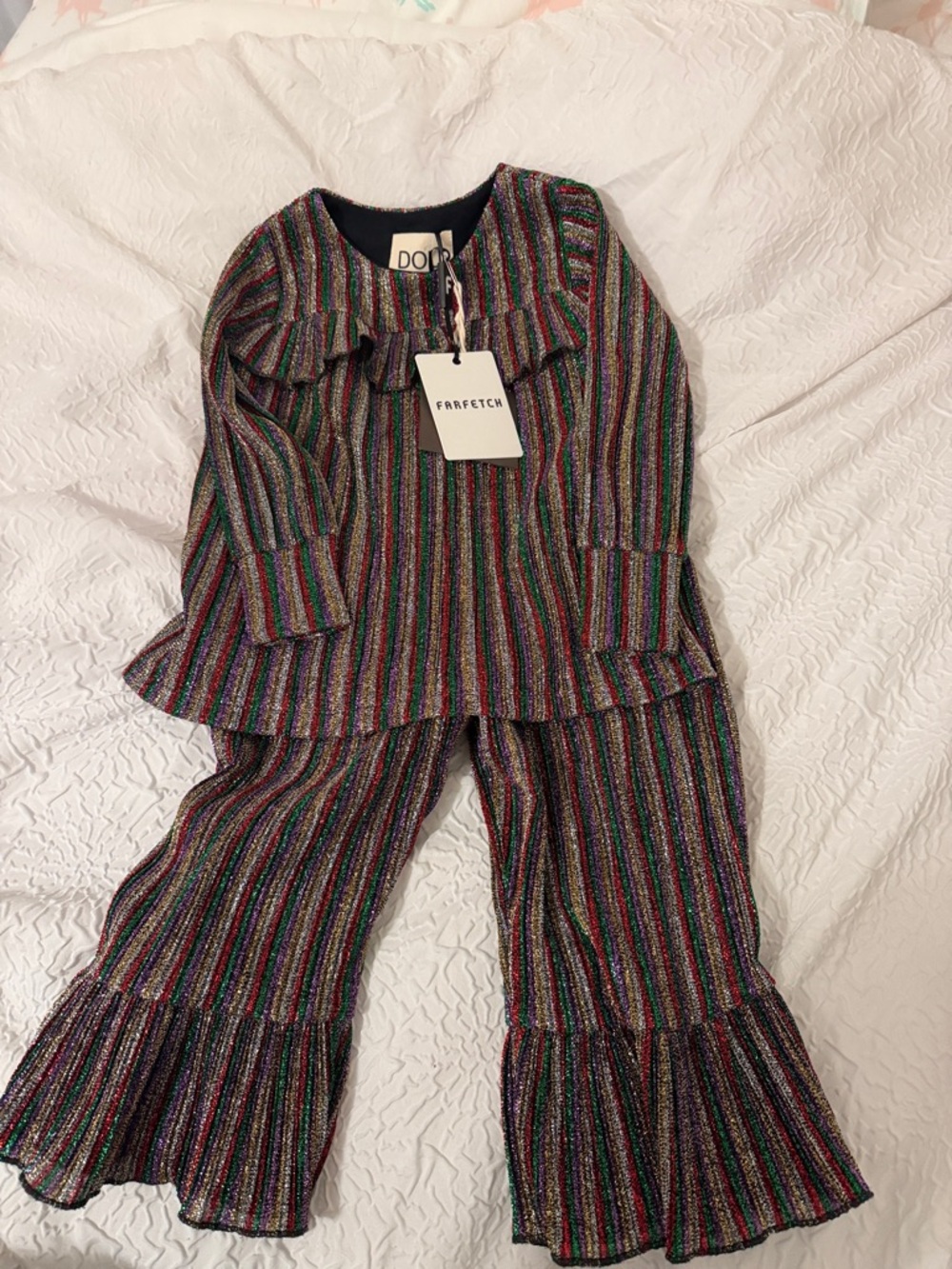 Douuod Multicolor Metallic Stripe Ruffle Two-Piece Set for Kids